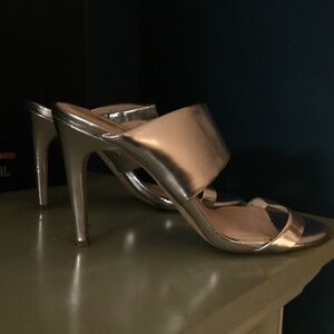 INC Silver open toe slip on heels